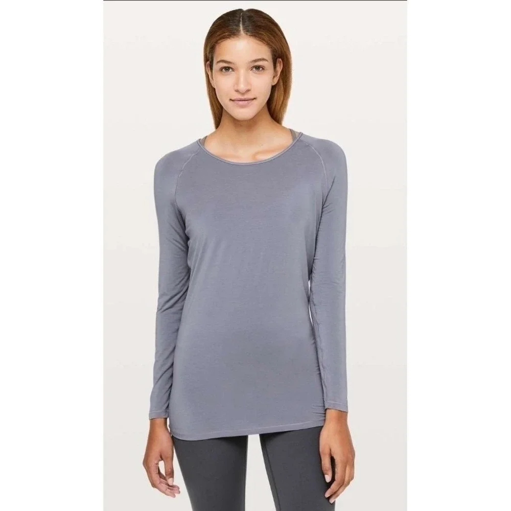 Lululemon 4 Deep Stretch Long Sleeve Cinch Open Back Lilac Stone W3BNNS